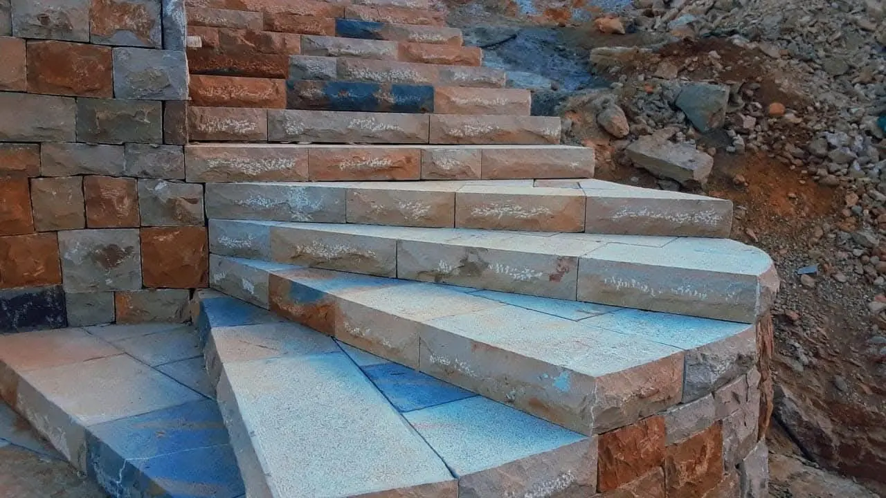 Stairs and landscaping in stone